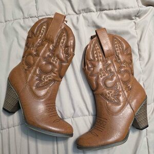 MIA Tan Heeled Western Boots